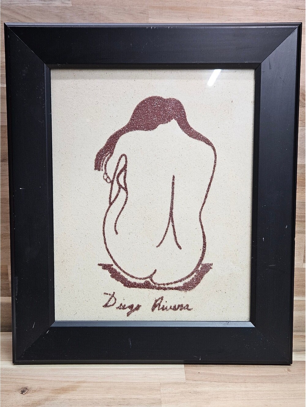 Vintage Framed Diego Rivera Style Minimalist Seated Figure Textured Sand Art